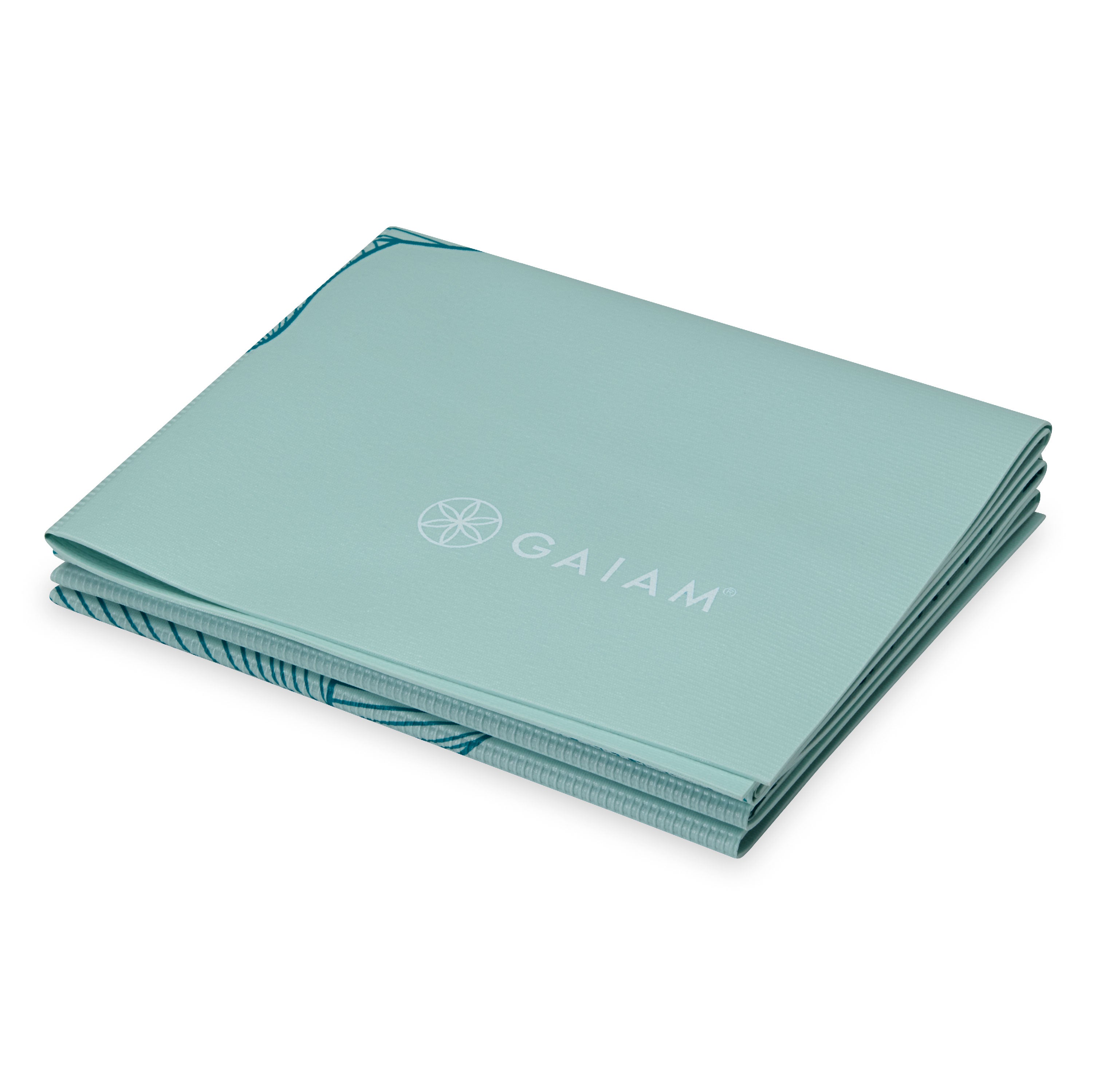 Gaiam Foldable Yoga Mat Serene Dahlias folded up